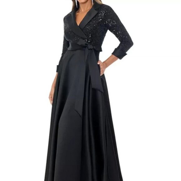 Xscape Black Sequin Long Sleeve Tux Ballgown - Picture 3 of 7